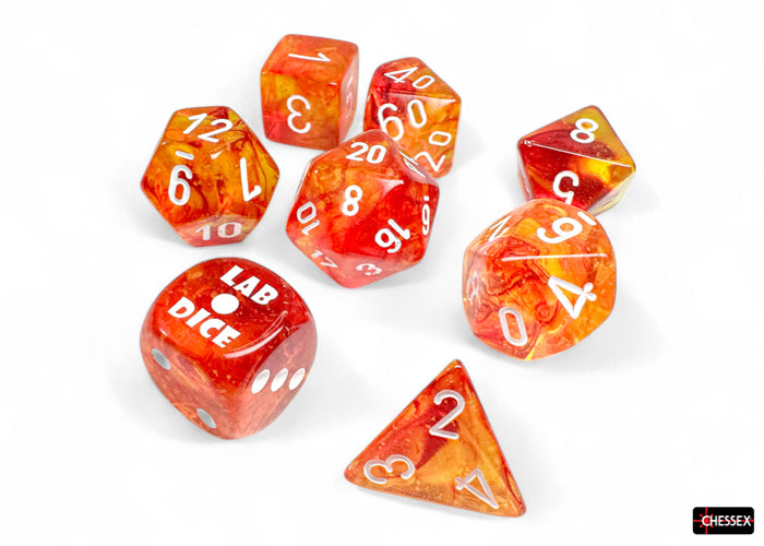 Chessex: Lab Dice - Nebula/Molten with White - 7-Dice Set (CHX30073)