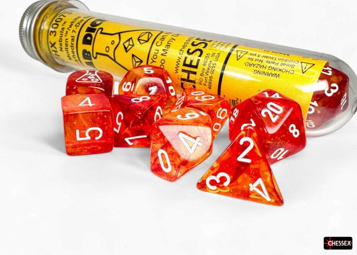 Chessex: Lab Dice - Nebula/Molten with White - 7-Dice Set (CHX30073)