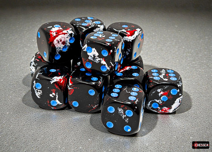 Chessex - 16mm d6 Dice Set: Brush - Dark Side/Blue - CHX24608 (12 dice)