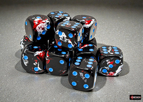 Chessex - 16mm d6 Dice Set: Brush - Dark Side/Blue - CHX24608 (12 dice)