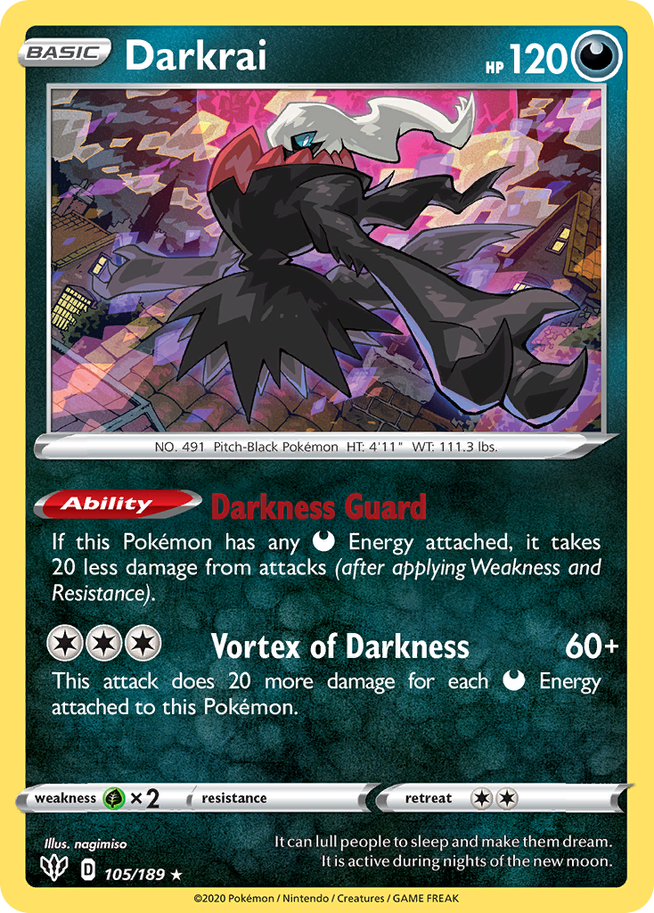 Darkrai (105/189) (Cosmos Holo) (Sword & Shield: Darkness Ablaze) [Theme Deck Exclusive]