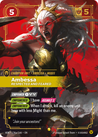 front of card Ambessa, Respected and Feared (Alternate Art) [Vendetta] 136a/166