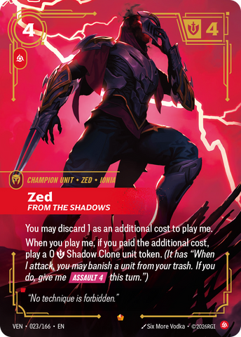 front of card Zed, From the Shadows [Vendetta] 023/166
