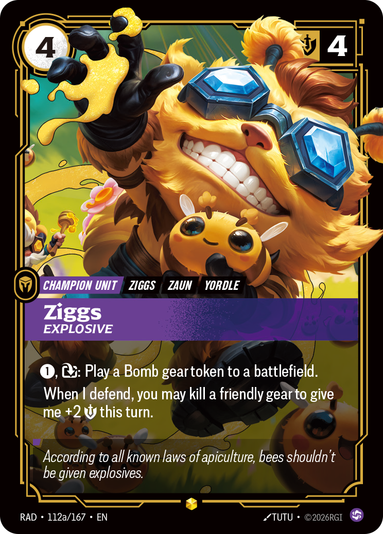 front of card Ziggs, Explosive (Alternate Art) [Radiance] 112a/167