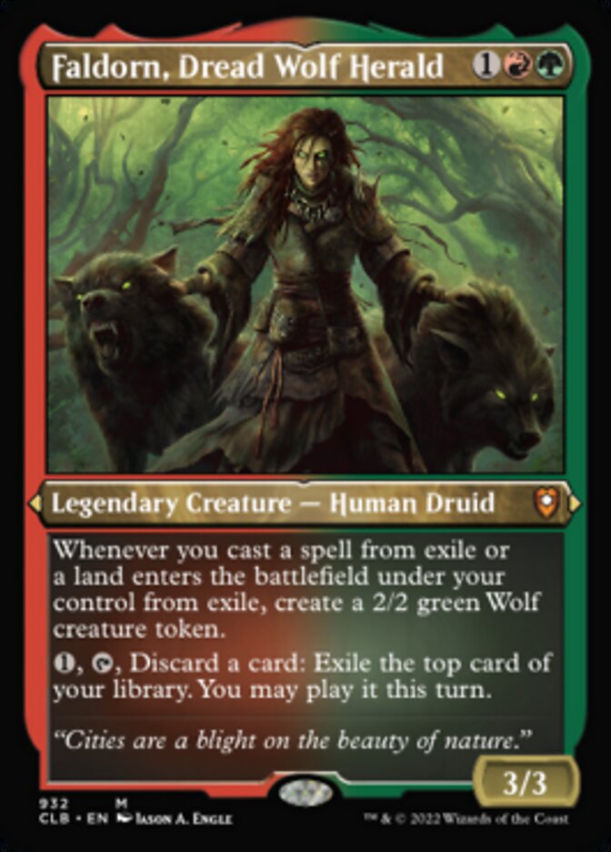 (Thick Stock Display Commander) Faldorn, Dread Wolf Herald (Foil Etched) [Commander Legends: Battle for Baldur's Gate]