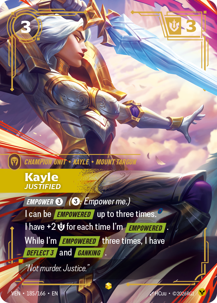 front of card Kayle, Justified (Overnumbered) [Vendetta] 185/166