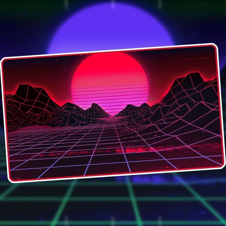 Infinite Black: Premium Stitched Playmat - Retrowave Mountain