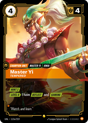 front of card Master Yi, Tempered (Alternate Art) [Unleashed] 113a/219