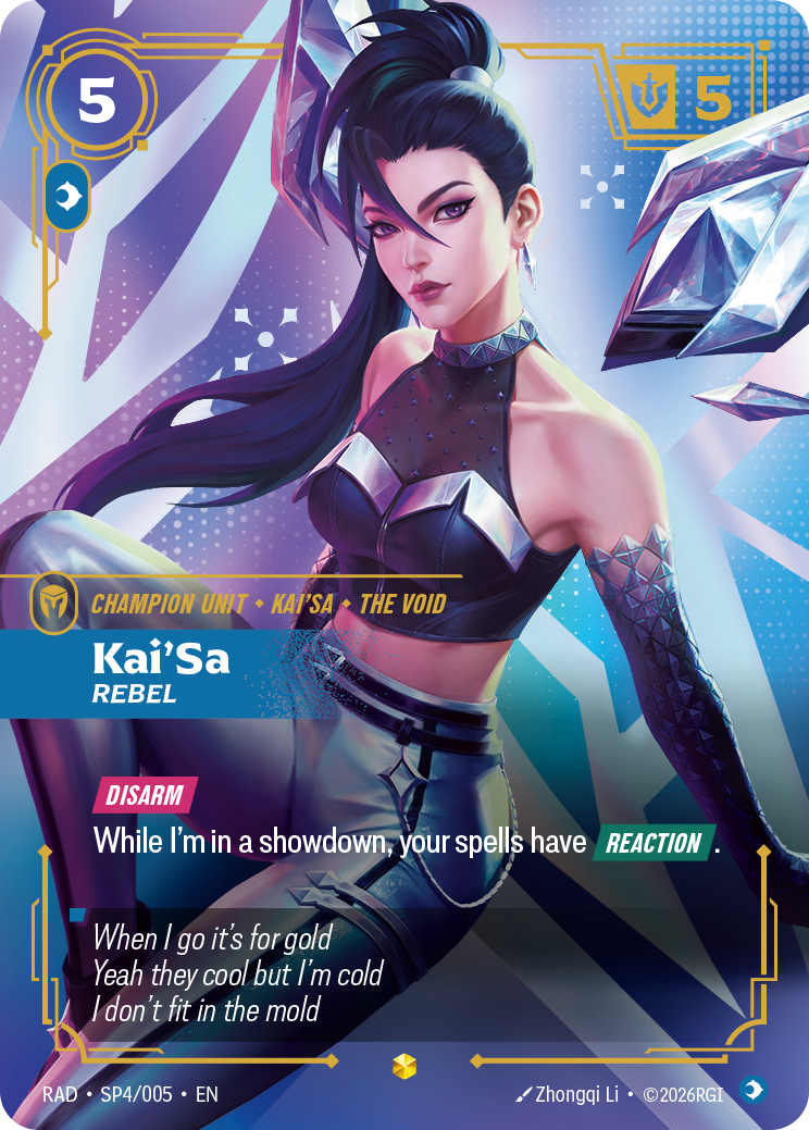 front of card Kai'Sa, Rebel (K/DA Special Art Card) [Radiance] SP4/005