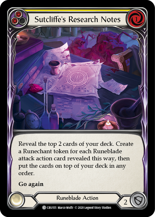 Sutcliffe's Research Notes (Yellow) [CRU155] (Crucible of War) 1st Edition Rainbow Foil