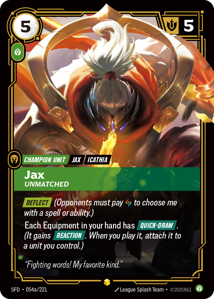 front of card Jax, Unmatched (Alternate Art) [Spiritforged] 054a/221