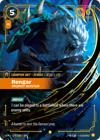 front of card Rengar, Trophy Hunter (Overnumbered) [Vendetta] 179/166