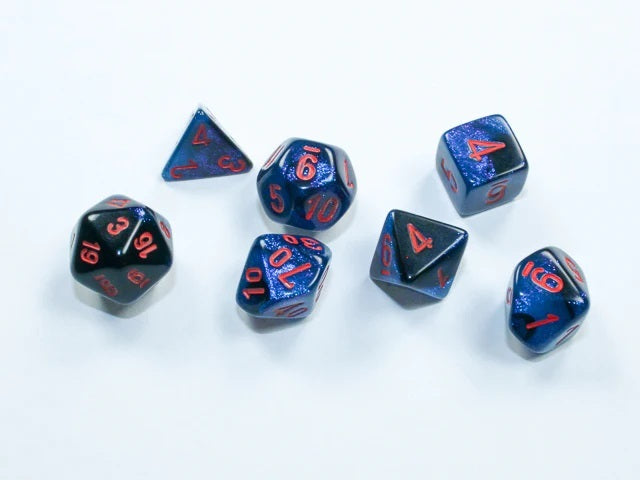 Chessex Mini Dice Set of 7: Gemini - Black Starlight/Red - CHX20658