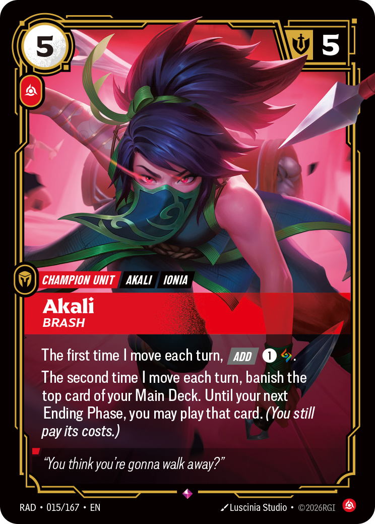 front of card Akali, Brash [Radiance] 015/167