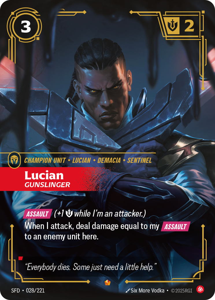 front of card Lucian, Gunslinger [Spiritforged] 028/221
