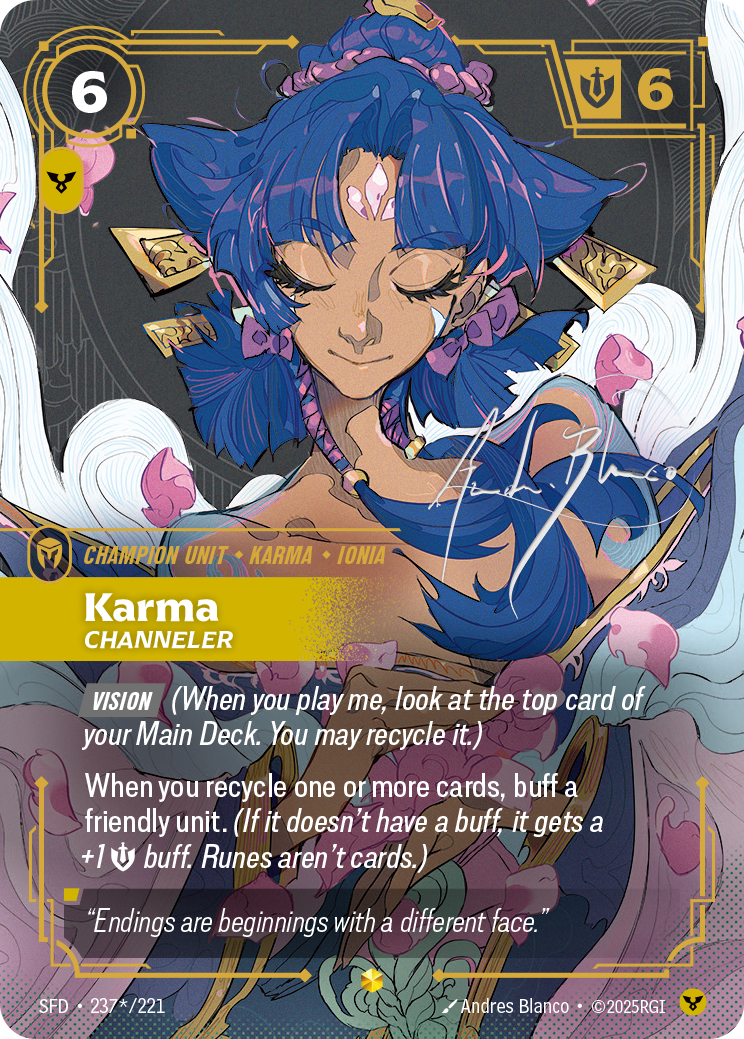 front of card Karma, Channeler (Overnumbered) (Signature) [Spiritforged] 237*/221