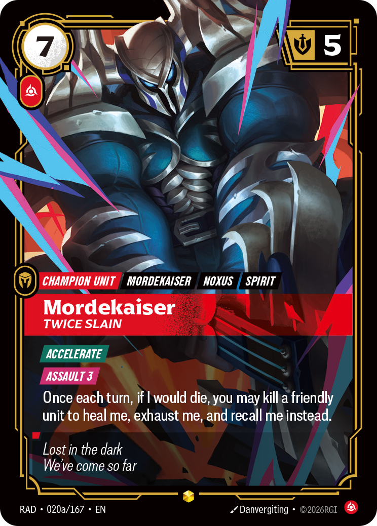 front of card Mordekaiser, Twice Slain (Alternate Art) [Radiance] 020a/167