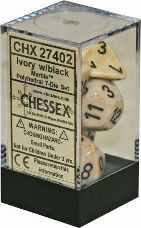 7 Ivory w/Black Marble Polyhedral Dice Set - CHX27402