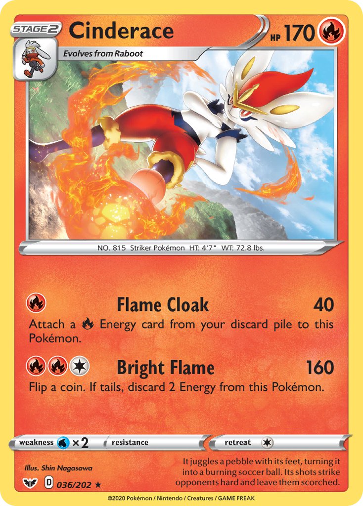 Cinderace (036/202) (Cracked Ice Holo) (Theme Deck Exclusives) (Sword & Shield: Base Set) [Theme Deck Exclusive]