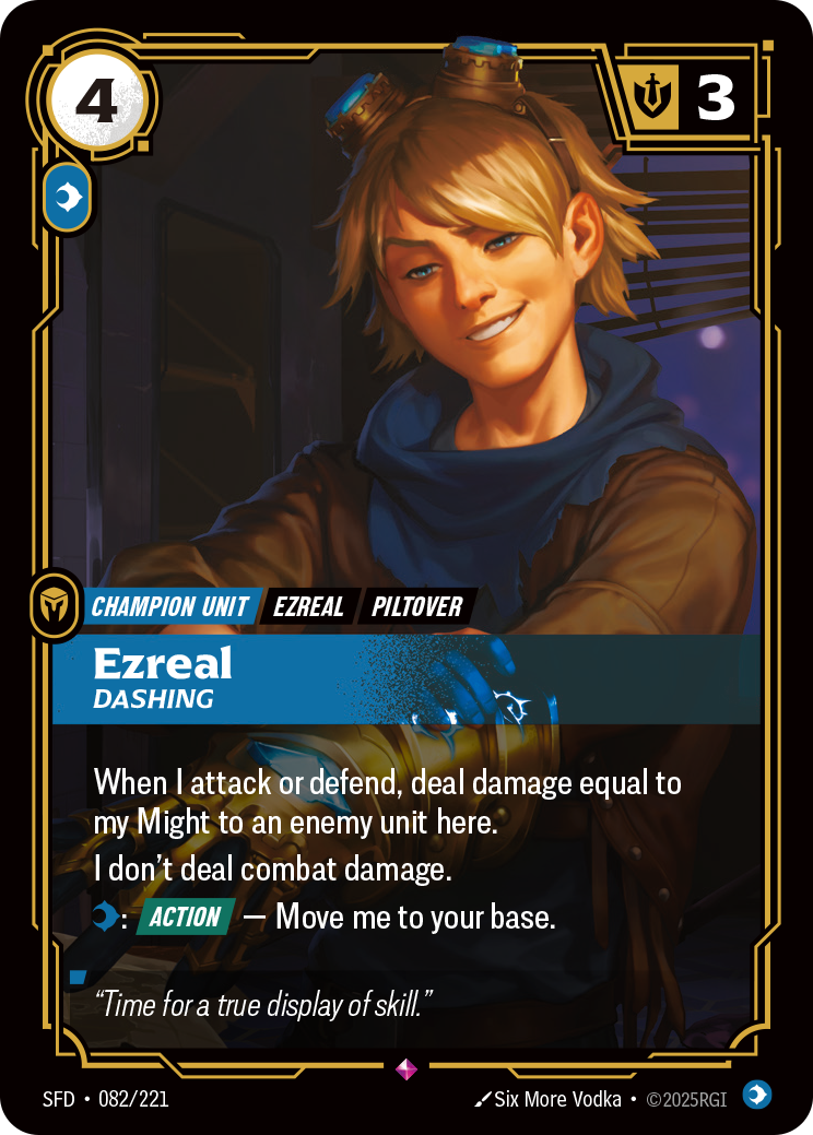 front of card Ezreal, Dashing [Spiritforged] 082/221