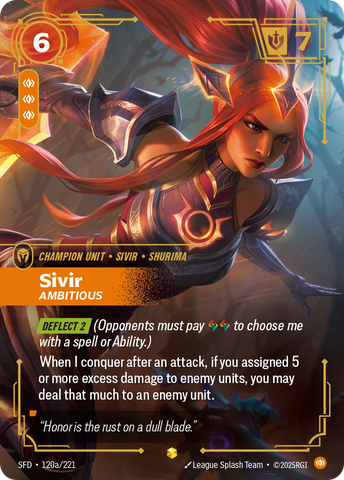 front of card Sivir, Ambitious (Alternate Art) [Spiritforged] 120a/221