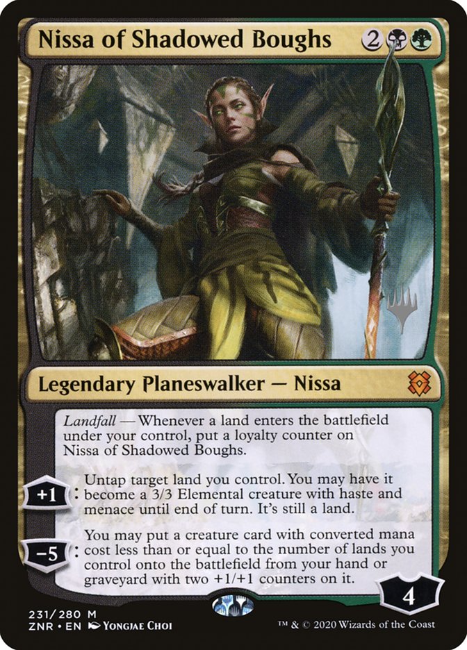 Nissa of Shadowed Boughs (Promo Pack) [Zendikar Rising Promo Pack]