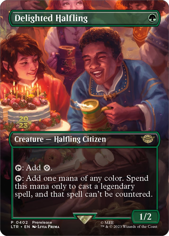 Delighted Halfling (402) (Prerelease Stamped) [The Lord of the Rings: Tales of Middle-Earth Prerelease Promos]