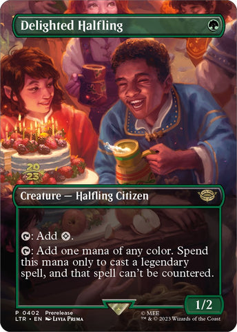 Delighted Halfling (402) (Prerelease Stamped) [The Lord of the Rings: Tales of Middle-Earth Prerelease Promos]