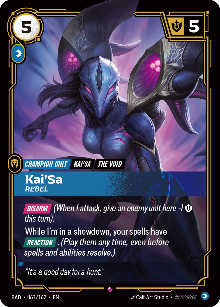 front of card Kai'Sa, Rebel [Radiance] 063/167