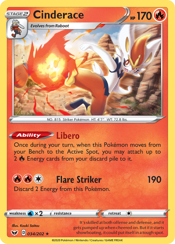 Cinderace (034/202) (Sword & Shield: Base Set) [Theme Deck Exclusive]