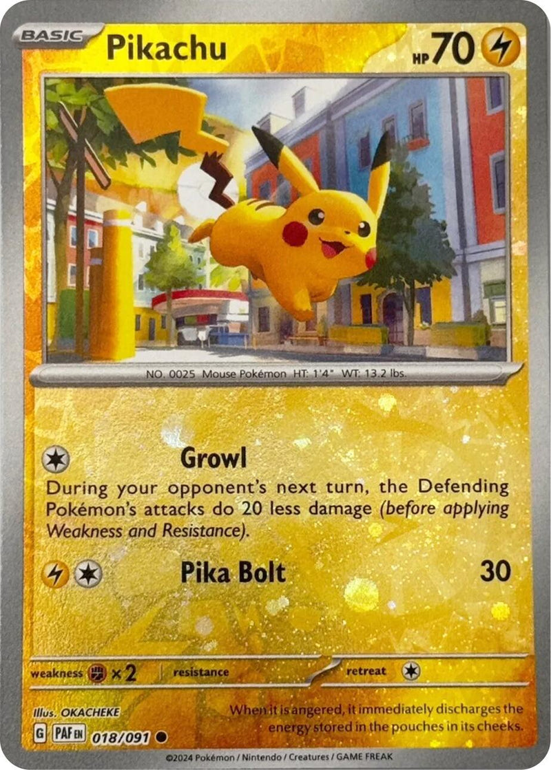 Pikachu (018/091) (Reverse Cosmos Holo) (Scarlet & Violet: Paldean Fates) [Theme Deck Exclusive]
