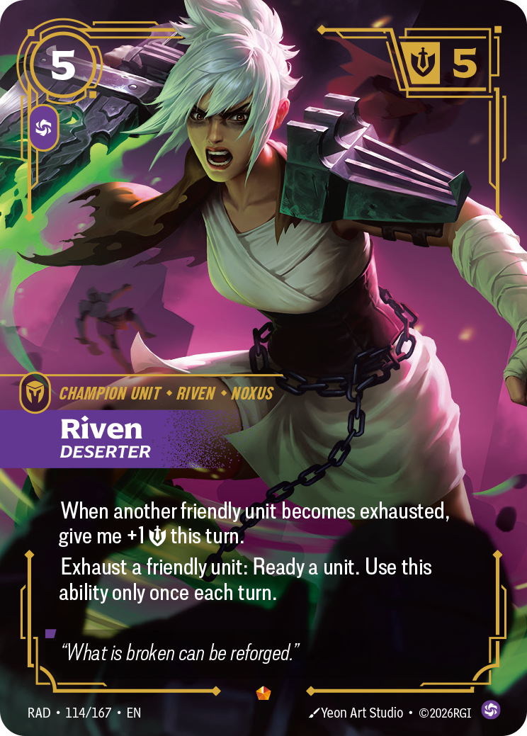 front of card Riven, Deserter [Radiance] 114/167