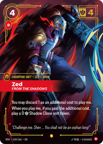 front of card Zed, From the Shadows (Overnumbered) [Vendetta] 169/166