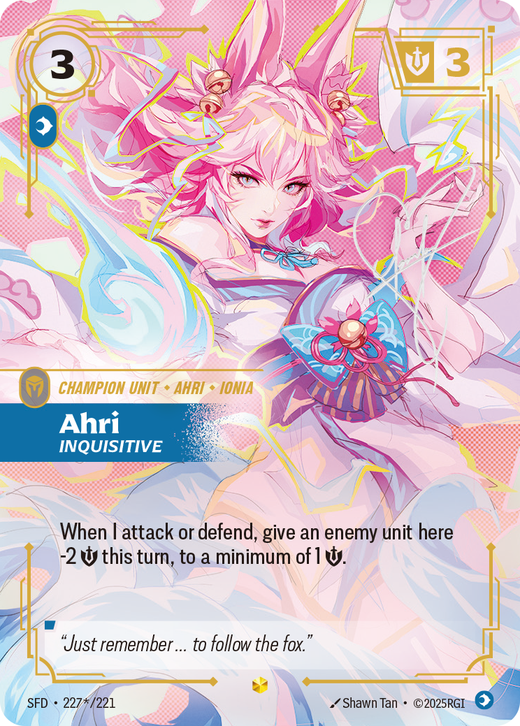 front of card Ahri, Inquisitive (Overnumbered) (Signature) [Spiritforged] 227*/221