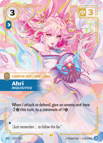 front of card Ahri, Inquisitive (Overnumbered) (Signature) [Spiritforged] 227*/221