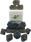 Role 4 Initiative - 15 Piece Dice Set (w/ Arch'd4) - Translucent Black w/ Lt Blue Ink