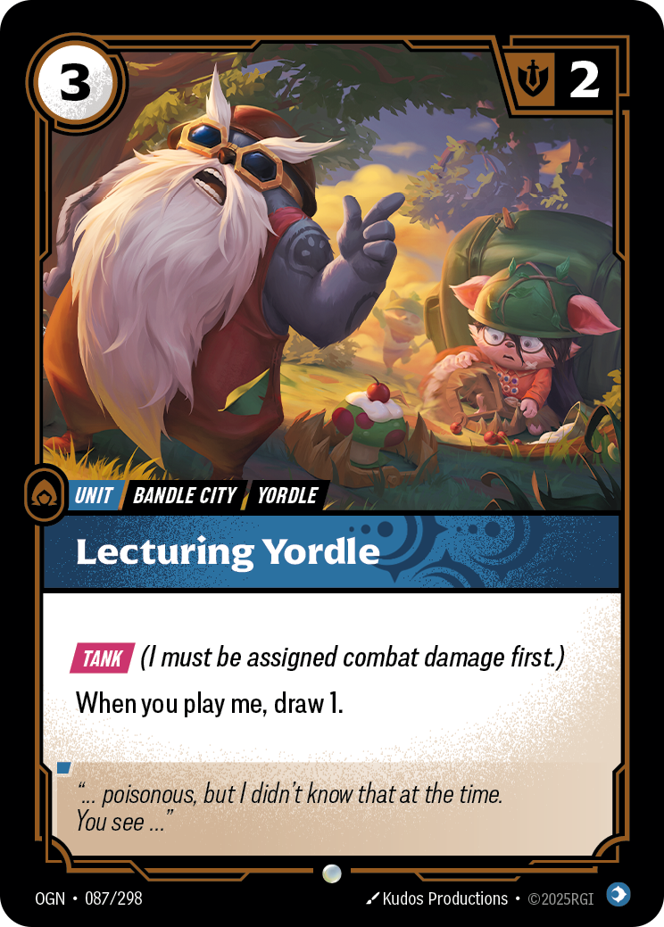 front of card Lecturing Yordle [Origins]