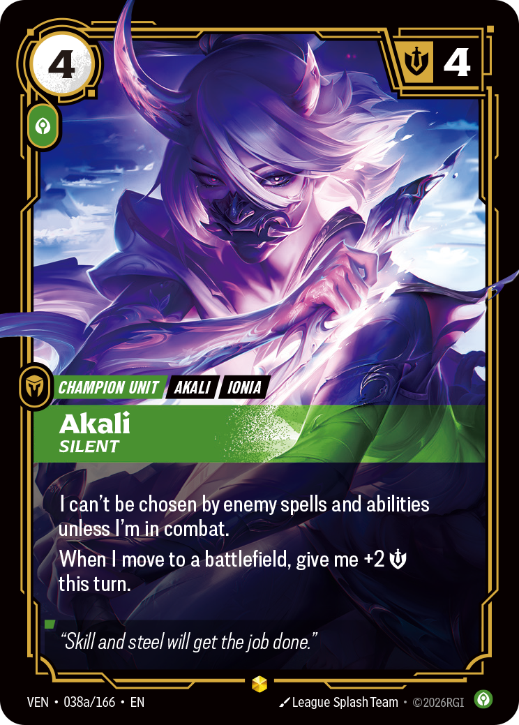 front of card Akali, Silent (Alternate Art) [Vendetta] 038a/166