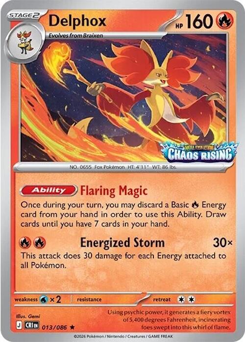 Delphox (013/086) (Chaos Rising Stamped) [Miscellaneous Cards]