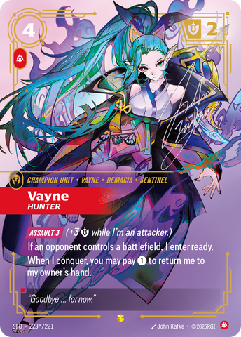 front of card Vayne, Hunter (Overnumbered) (Signature) [Spiritforged] 223*/221