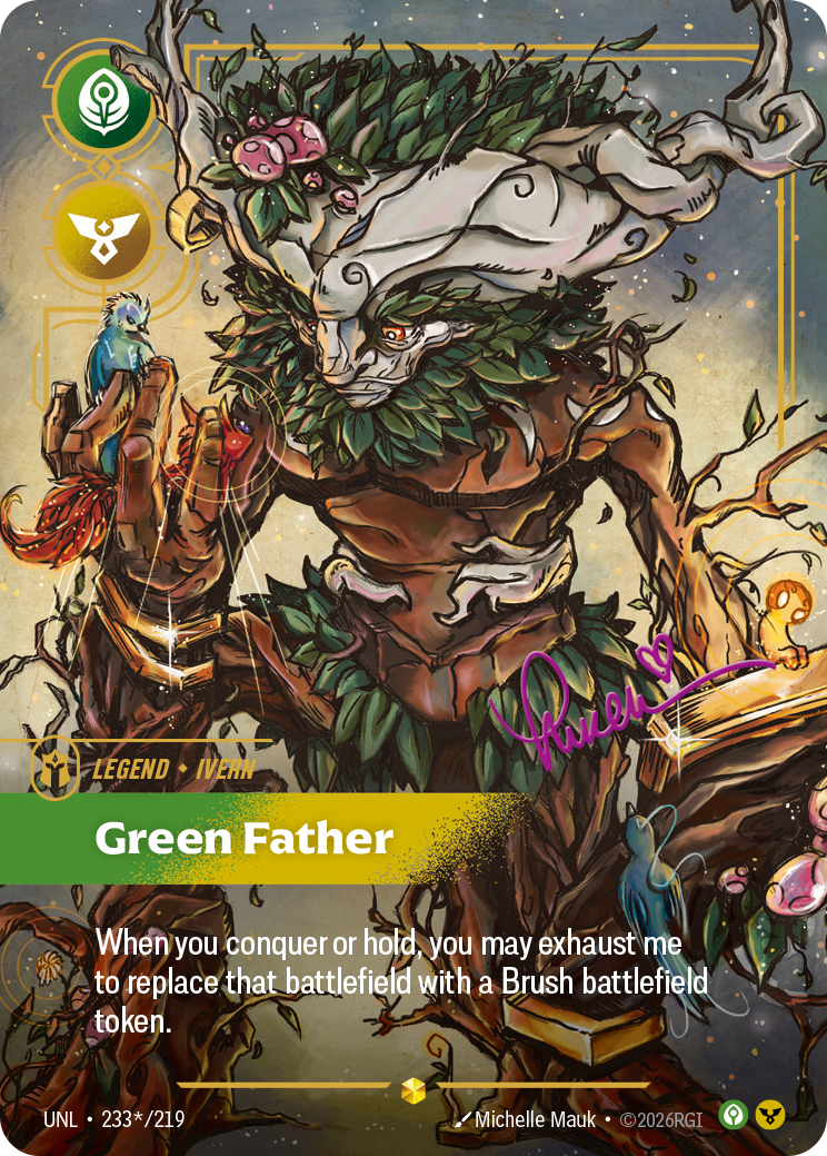 front of card Ivern, Green Father (Overnumbered) (Signature) [Unleashed] 233*/219
