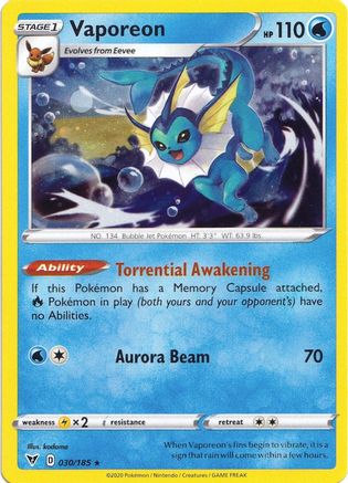 Vaporeon (030/185) (Cosmos Holo) (Sword & Shield: Vivid Voltage) [Theme Deck Exclusive]