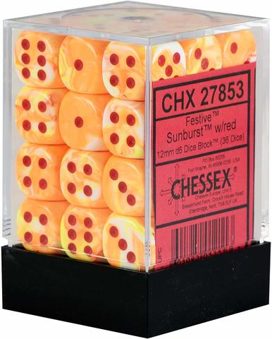 Festive Sunburst with Red 12mm d6 Dice Block - CHX27853