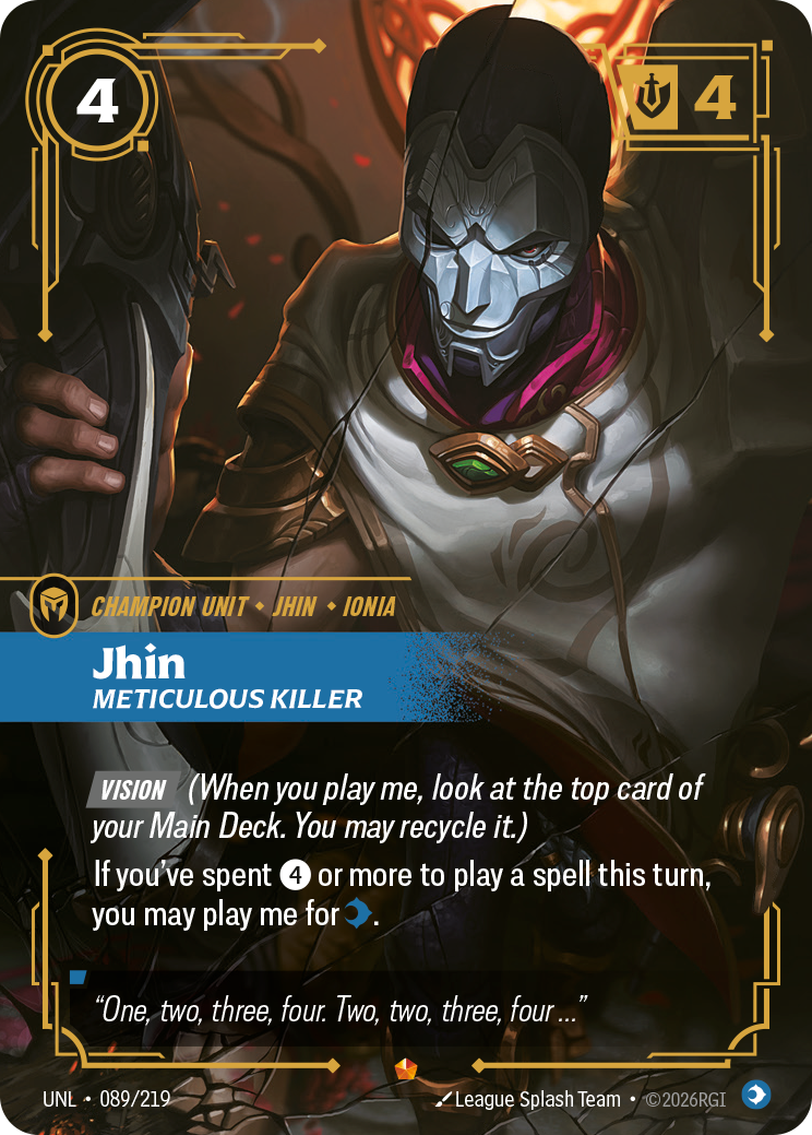 front of card Jhin, Meticulous Killer [Unleashed] 089/219
