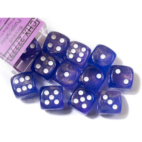 Borealis 16mm d6 Purple/White Luminary Dice Block (12 dice) - CHX27777
