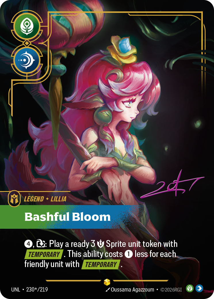 front of card Lillia, Bashful Bloom (Overnumbered) (Signature) [Unleashed] 230*/219