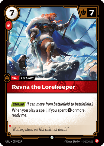 front of card Revna the Lorekeeper [Unleashed] 005/219