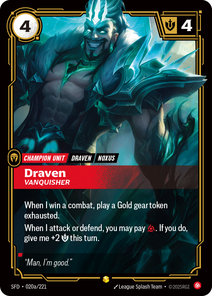 front of card Draven, Vanquisher (Alternate Art) [Spiritforged] 020a/221