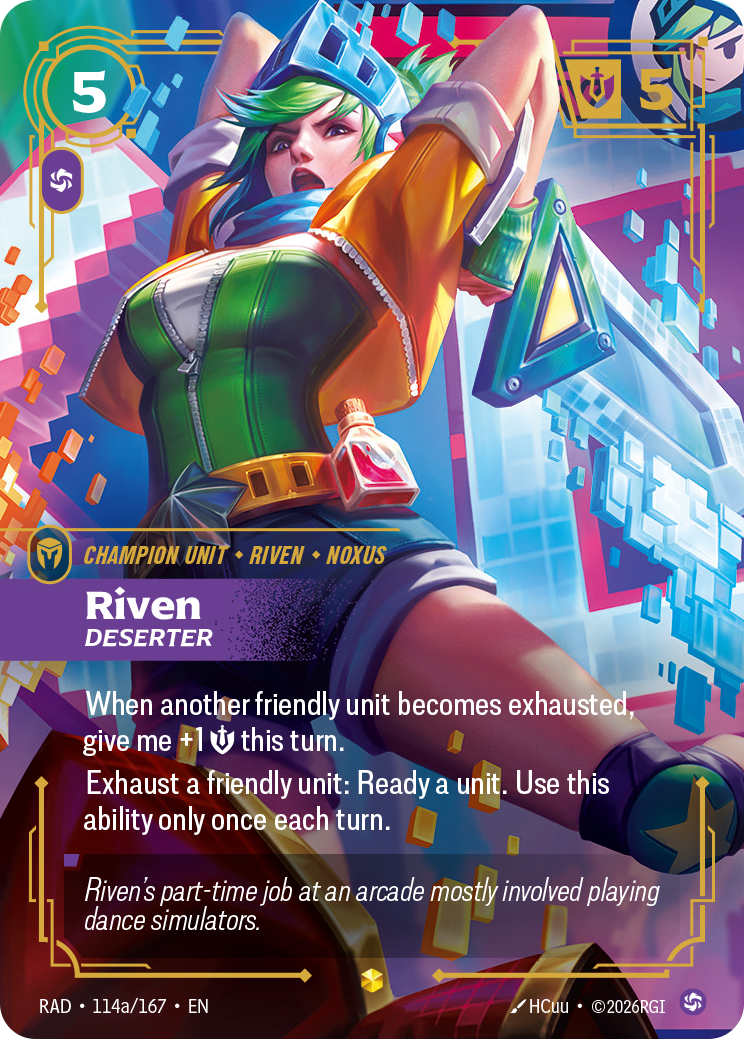 front of card Riven, Deserter (Alternate Art) [Radiance] 114a/167