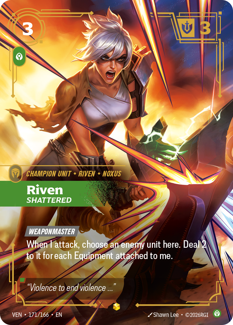 front of card Riven, Shattered (Overnumbered) [Vendetta] 171/166
